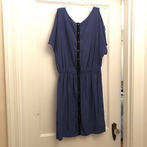 Silence + Noise Cold Shoulder Button Blue Dress